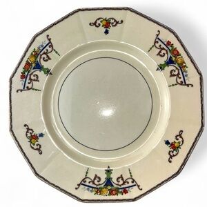 Paramount Plate by Myott Staffordshire Flowers in Vases, Multisided Gold Trim